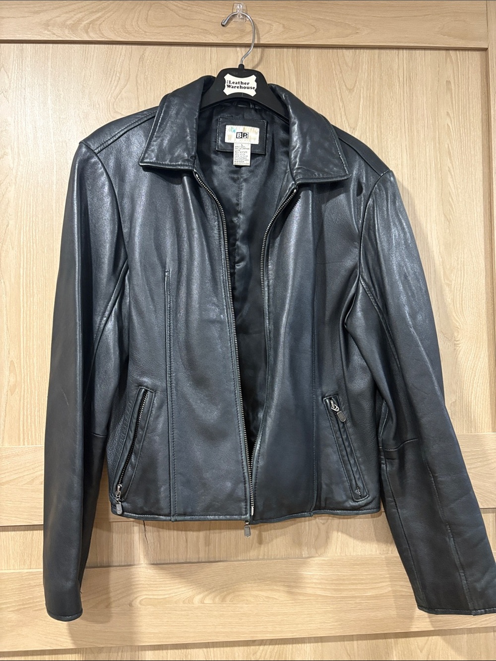 bp Black Leather Zip-Front Jacket